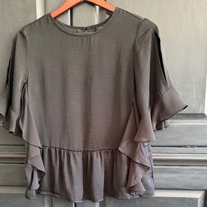Elegant black Ruffle Sleeve Top
